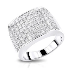 2 Carat Men's Diamond Ring 14K White Gold Large Diamond Band By Luxurman