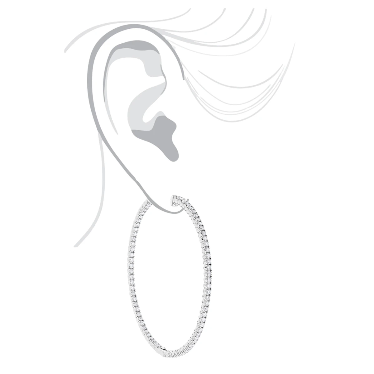 2 Inch Diamond Hoop Earrings 4ct 14K White Gold Inside Out Design 7 2 Inch Diamond Hoop Earrings 4ct 14K White Gold Inside Out Design - Image 5