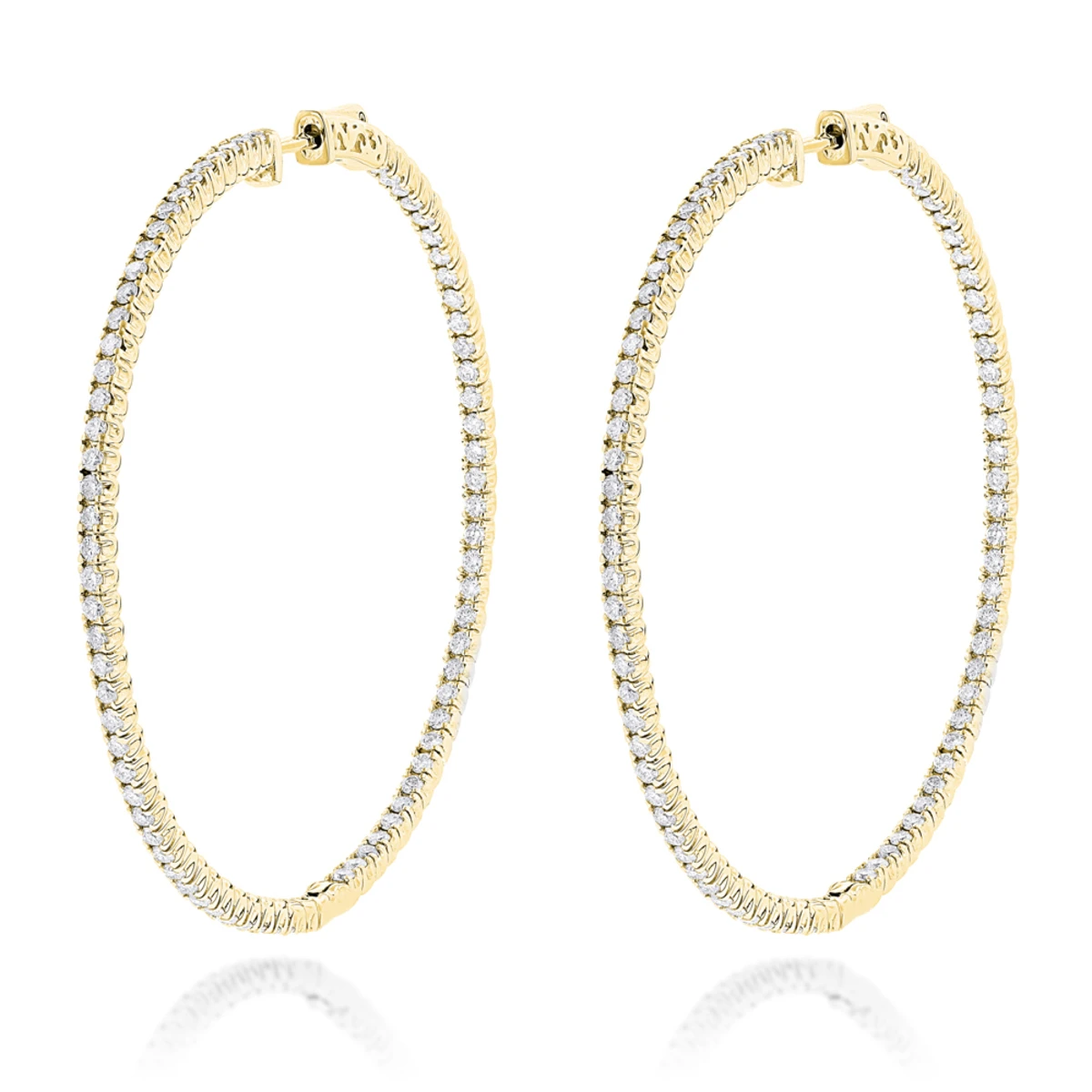 2 Inch Diamond Hoop Earrings 4ct 14K White Gold Inside Out Design 4 2 Inch Diamond Hoop Earrings 4ct 14K White Gold Inside Out Design - Image 2