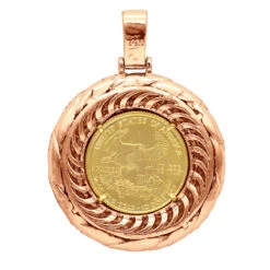 Unique 14K Rose Gold Liberty Coin Diamond Pendant For Men Medallion 3.1ct. -H'Hen Sale Store 24k gold liberty coin necklace diamond medallion pendant for men 3 carats 804046 backro