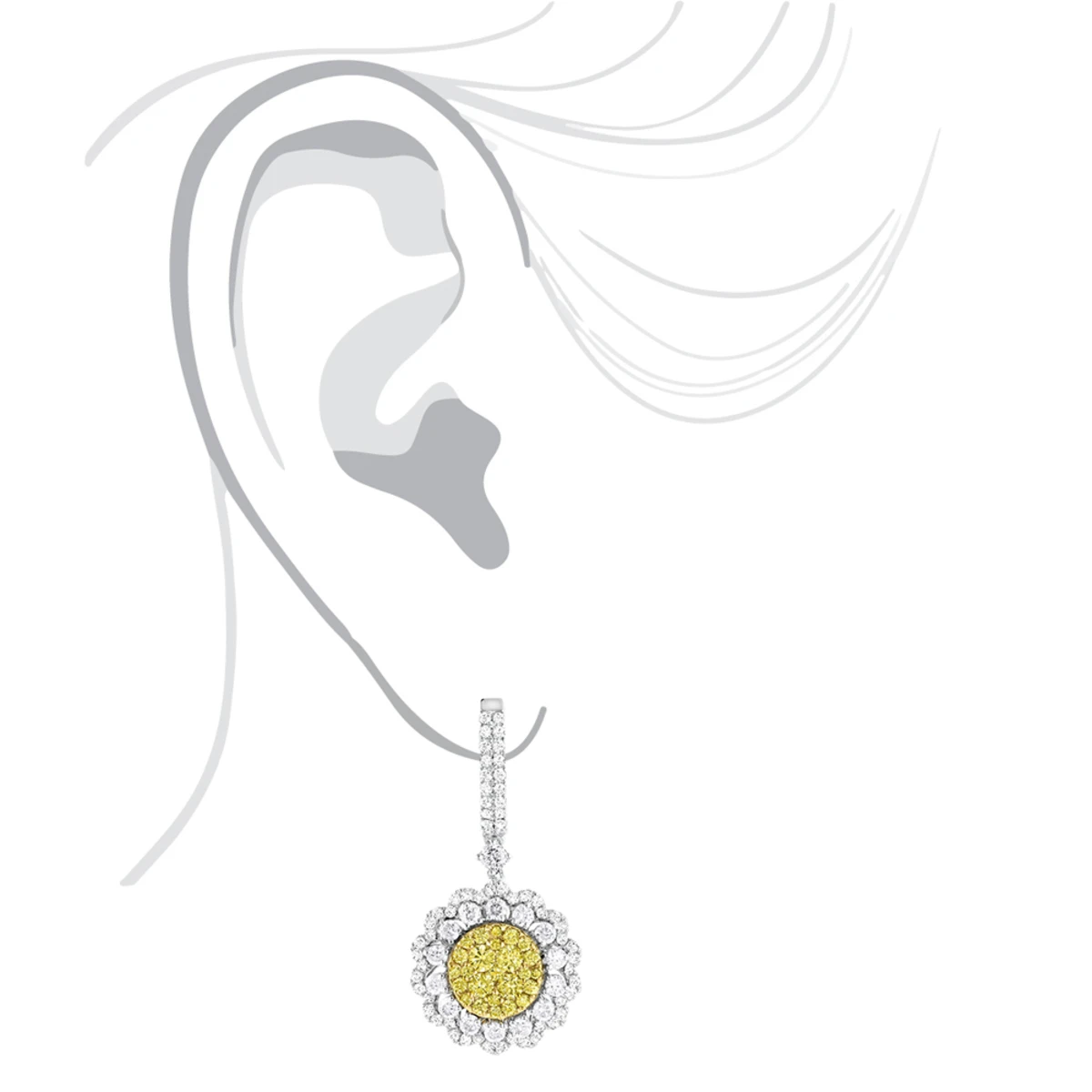 3 Carat 14K White Gold White Yellow Diamond Flower Earrings For Women By Luxurman 7 3 Carat 14K White Gold White Yellow Diamond Flower Earrings For Women By Luxurman - Image 5