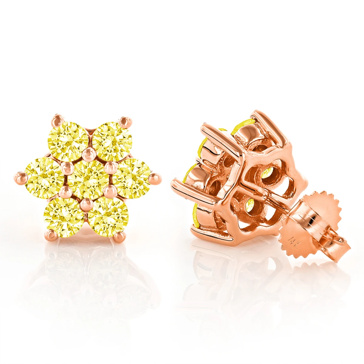 3 Carat Yellow Diamond Stud Earrings 14K Yellow Gold 5 3 Carat Yellow Diamond Stud Earrings 14K Yellow Gold - Image 3