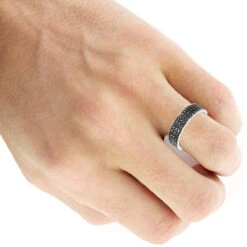 Platinum Anniversary Ring Black Diamond 3 Row Eternity Band For Men & Women 2.85Ct -H'Hen Sale Store 3 row black diamond eternity band for men women 14k gold anniversary ring 001041bk body white