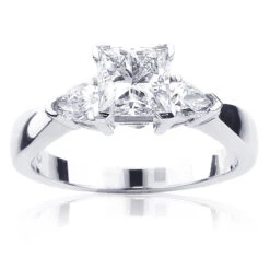 Princess Cut And Pear 3 Stone Platinum Diamond Engagement Ring GIA