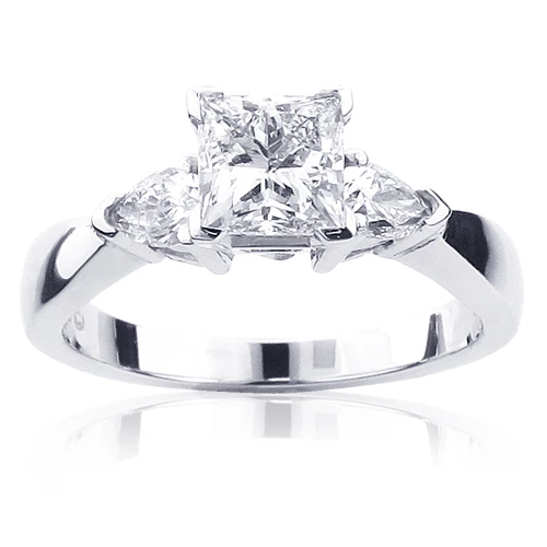Princess Cut And Pear 3 Stone Platinum Diamond Engagement Ring GIA 3 Princess Cut And Pear 3 Stone Platinum Diamond Engagement Ring GIA
