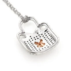 Real White & 10K White/Rose Gold Ladies Diamond Lock Pendant Necklace 0.3ct -H'Hen Sale Store 406791backtt backtt