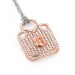 Real White & 10K White/Rose Gold Ladies Diamond Lock Pendant Necklace 0.3ct -H'Hen Sale Store 406791ro ro