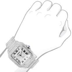 Iced Out Cartier Santos 40mm Diamond Watch 25 Ct -H'Hen Sale Store 40mm fully iced out cartier santos diamond watch for men women 25 carat 968865 body