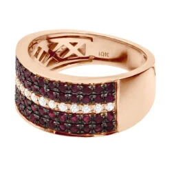 Unique Ring 10K Yellow Gold 5 Row 2.25 Carat Diamond And Ruby Wedding Band For Men -H'Hen Sale Store 5 row 225 carat diamond and ruby wedding band for men 10k gold unique ring 018292 back rose