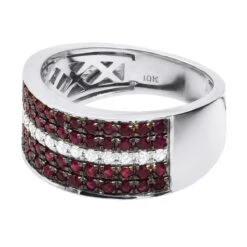 Unique Ring 10K Yellow Gold 5 Row 2.25 Carat Diamond And Ruby Wedding Band For Men -H'Hen Sale Store 5 row 225 carat diamond and ruby wedding band for men 10k gold unique ring 018292 back white