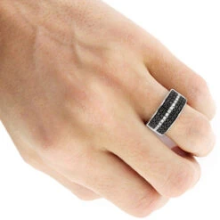 5 Row White Black Diamond Wedding Band For Men By Luxurman 2.25ct 10K White Gold -H'Hen Sale Store 5 row white black diamond wedding band for men by luxurman 225ct 10k gold bodwh