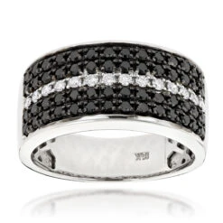 5 Row White Black Diamond Wedding Band For Men By Luxurman 2.25ct 10K White Gold