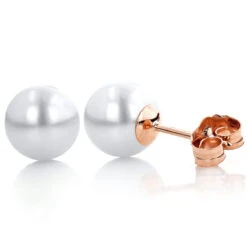 6-6.5mm 14K White Gold White Fresh Water Pearl Stud Earrings -H'Hen Sale Store 6 65mm 14k gold white fresh water pearl stud earrings p 5904 ro
