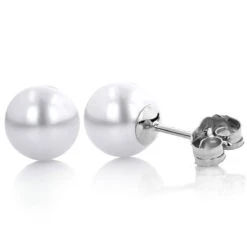6-6.5mm 14K White Gold White Fresh Water Pearl Stud Earrings