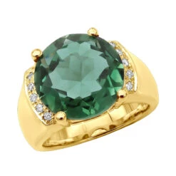 6 Carat Green Emerald Diamond Ring 14K Yellow Gold 0.15ct