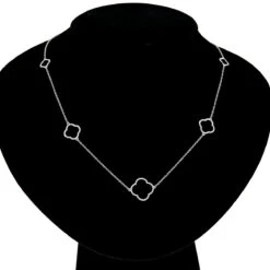 14K White Gold Ladies Diamond Alhambra Necklace 1/3ct -H'Hen Sale Store alhambra jewelry 14k gold ladies diamond necklace 13ct bodwh