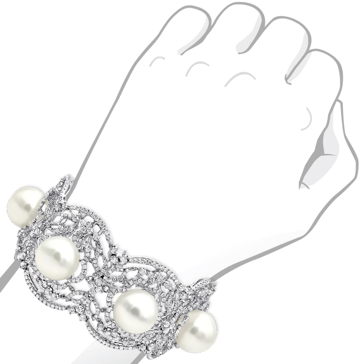 Art Deco White South Sea Pearl And Diamond Bracelet For Women 18K White Gold 7 Art Deco White South Sea Pearl And Diamond Bracelet For Women 18K White Gold - Image 5