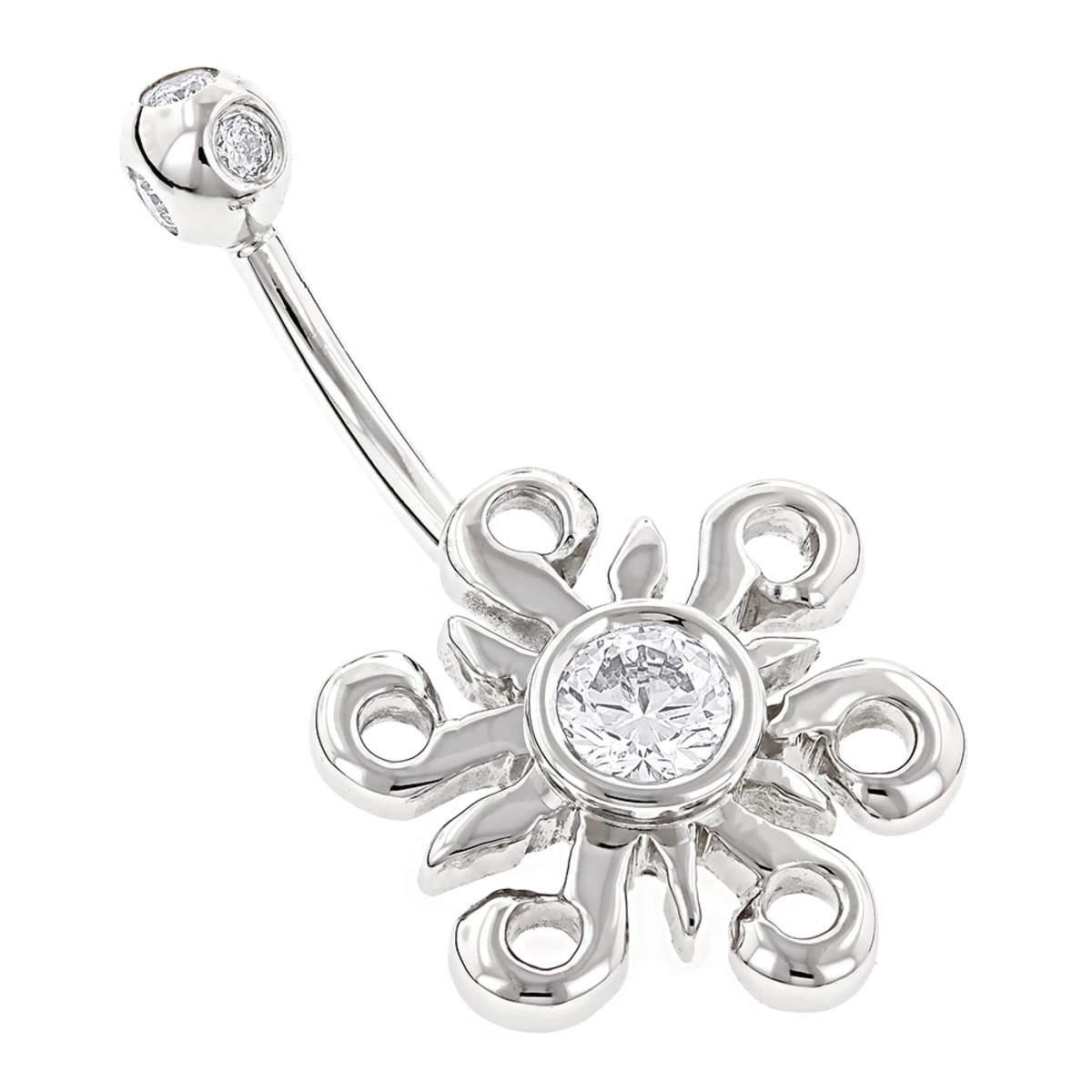 Belly Button Ring 14K White Gold Diamond Belly Sun 0.77 3 Belly Button Ring 14K White Gold Diamond Belly Sun 0.77