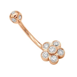 Belly Button Ring 14K White Gold With Flower 0.62 Diamond -H'Hen Sale Store belly button rings gold diamond belly ring flower 062 p 6270 ro