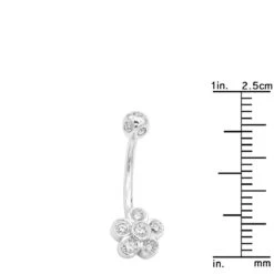 Belly Button Ring 14K White Gold With Flower 0.62 Diamond -H'Hen Sale Store belly button rings gold diamond belly ring flower 062 p 6270 rulerwh
