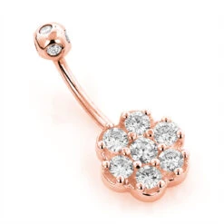 Belly Button Ring 14K White Gold With Flower Diamond 0.79 -H'Hen Sale Store belly button rings gold diamond belly ring flower 079 p 6269 ro