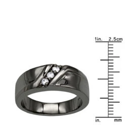14K Black Plated Gold 3 Stone Anniversary Ring Diamond Men's Wedding Band 0.15ct -H'Hen Sale Store black 14k gold 3 stone anniversary ring diamond mens wedding band 015ct ruler