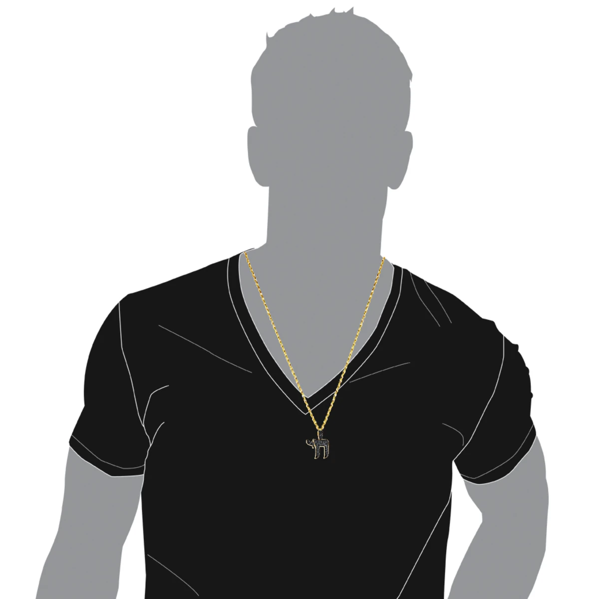 Jewish 14K Yellow Gold Black Diamond Chai Pendant 1.30ct 7 Jewish 14K Yellow Gold Black Diamond Chai Pendant 1.30ct - Image 5