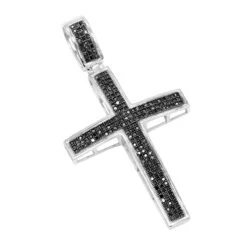 2 Inch Black Diamond Cross Pendant 10K White Gold 0.85ct
