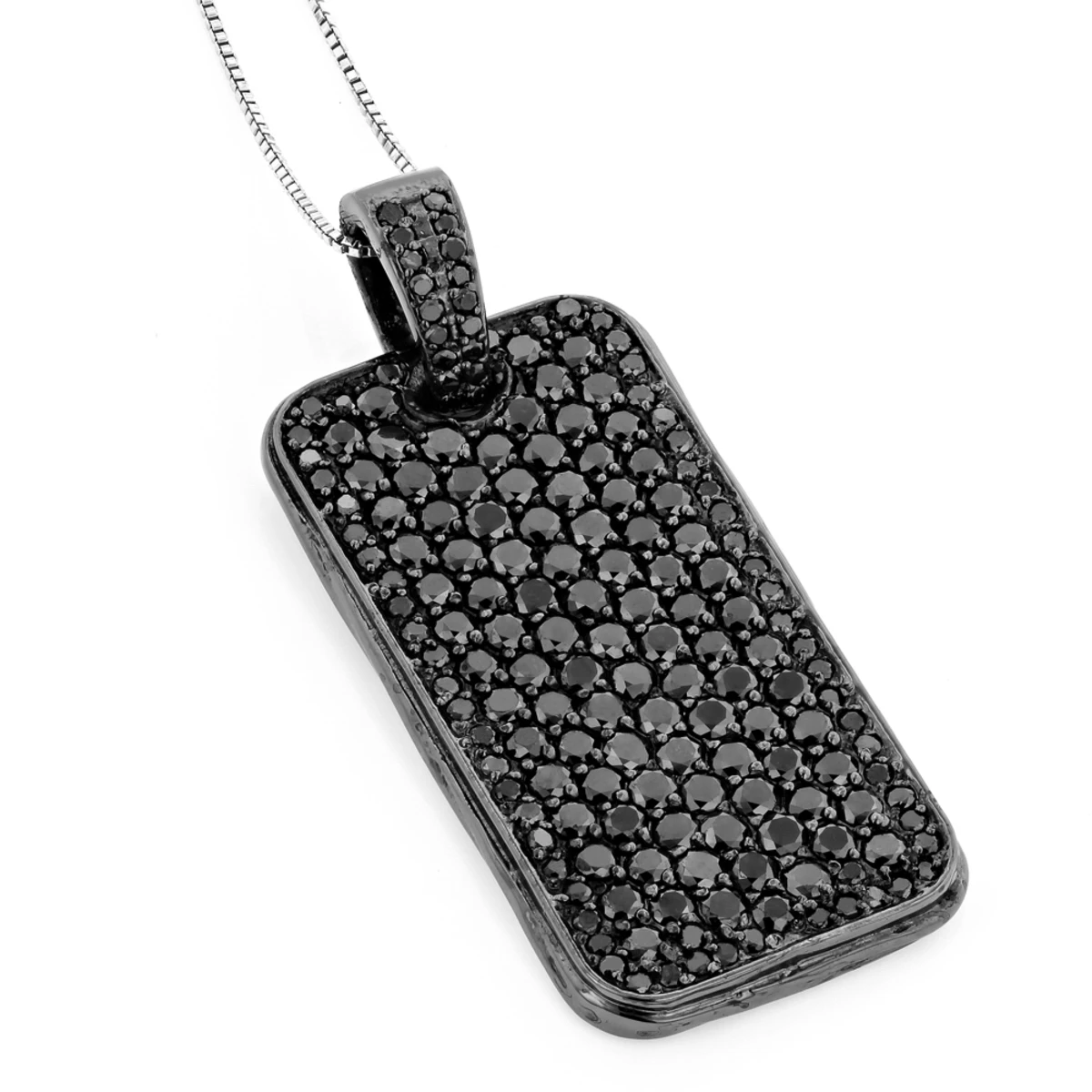 Iced Out Black Diamond Dog Tag Pendant 7.15ct Sterling Silver 3 Iced Out Black Diamond Dog Tag Pendant 7.15ct Sterling Silver