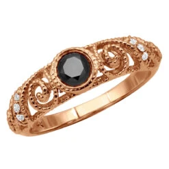 Black Diamond Engagement Ring 0.69ct 14K Yellow Gold -H'Hen Sale Store black diamond engagement ring 069ct 14k gold p 45922 rose