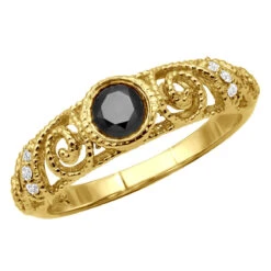 Black Diamond Engagement Ring 0.69ct 14K Yellow Gold