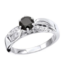 Thin Black Diamond Engagement Ring 0.74ct 14K White Gold