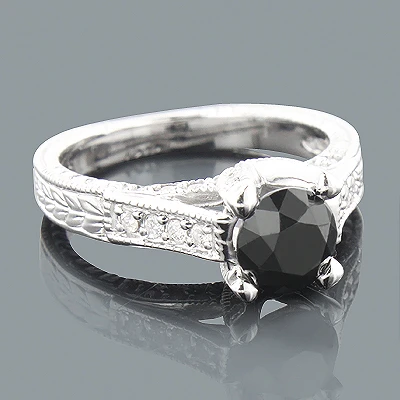 2ct Antinque White And Black Diamond Engagement Ring 14K White Gold 3 2ct Antinque White And Black Diamond Engagement Ring 14K White Gold