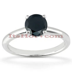 Thin Black Diamond Engagement Ring 14K White Gold 1.32ct