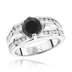 Black Diamond Engagement 2.70ct 14K White Gold Rings