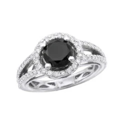 Black Diamond Engagement 14K White Gold Ring 1.62ct