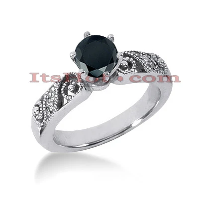 Thin 14K White Gold Black Diamond Engagement Ring 0.67ct 3 Thin 14K White Gold Black Diamond Engagement Ring 0.67ct