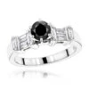 14K White Gold Thin Black Unique Engagement Diamond Ring 1.30ct