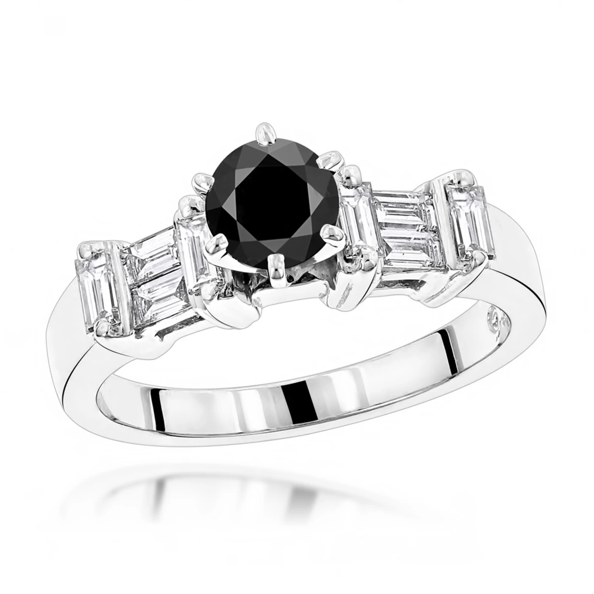 14K White Gold Thin Black Unique Engagement Diamond Ring 1.30ct 3 14K White Gold Thin Black Unique Engagement Diamond Ring 1.30ct