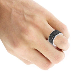 Black Diamond Wedding Ring 10K White Gold Men's Eternity Band By Luxurman 4 Carats -H'Hen Sale Store black diamond wedding ring 10k gold mens eternity band by luxurman 4 carats 001286 body white