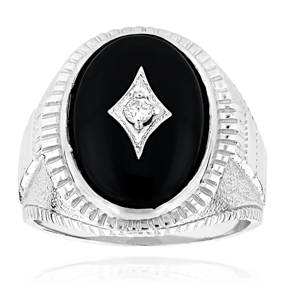 Black Onyx And Diamond 14K White Gold Men's Ring 0.10ct 13/16 In (20mm) 3 Black Onyx And Diamond 14K White Gold Men's Ring 0.10ct 13/16 In (20mm)