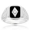 Black Onyx And Diamond 14K White Gold Men's Ring 0.10ct 9/16 In (15mm)