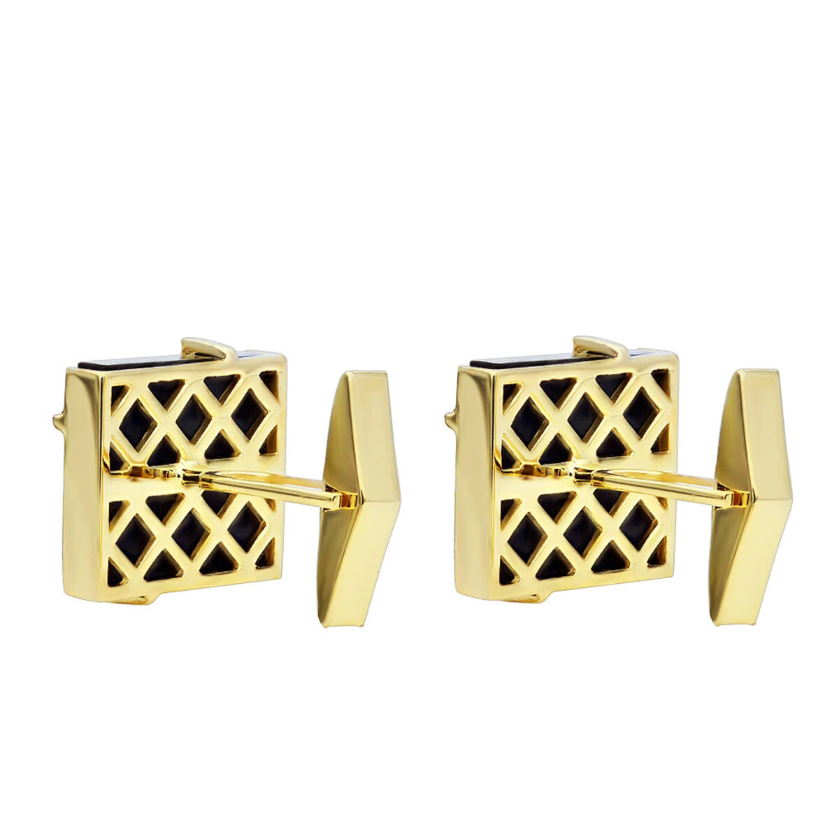 Black Onyx And Diamonds 14K Yellow Gold Men's Cufflinks 7 Black Onyx And Diamonds 14K Yellow Gold Men's Cufflinks - Image 5