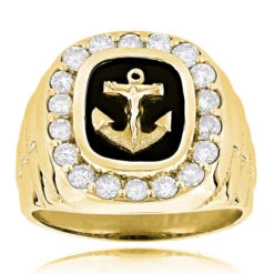 Black Onyx Diamond 14K White Gold Anchor Ring 1.50ct -H'Hen Sale Store black onyx diamond rings 14k gold anchor ring 150ct p 6396 ye