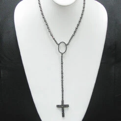 Black Rhodium 10K White Gold Black Diamond Rosary Chain Necklace -H'Hen Sale Store black rhodium 10k black diamond rosary chain necklace p 7101bod