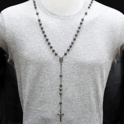 Black Silver Rosary Bead Necklace -H'Hen Sale Store black silver rosary bead necklace p 45132bod
