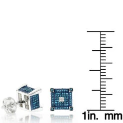 Blue White Diamond Earrings Studs 0.61ct Sterling Silver -H'Hen Sale Store blue white diamond earrings studs 061ct sterling silver ruler