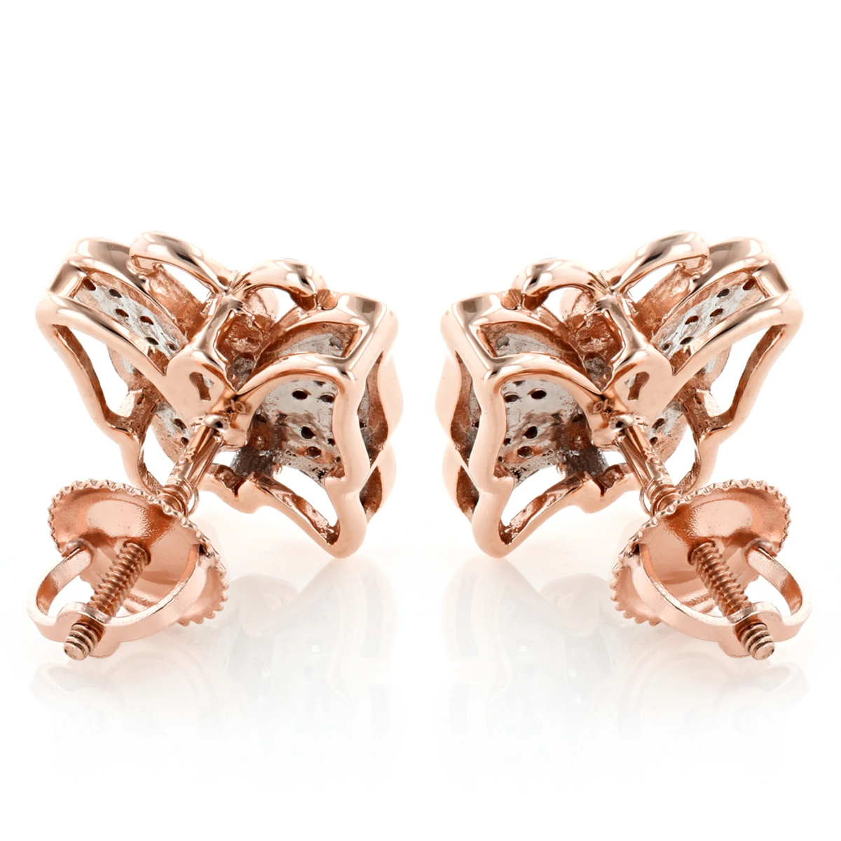 Butterfly Earrings Diamond Studs 0.45ct Solid 14K Yellow Gold 6 Butterfly Earrings Diamond Studs 0.45ct Solid 14K Yellow Gold - Image 4