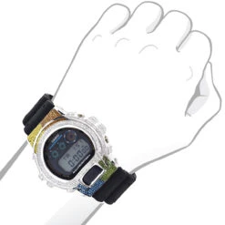 Casio 6900 G-SHOCK White Blue Green Brown Yellow Diamonds Bezel Watch 5ct -H'Hen Sale Store casio 6900 g shock white blue green brown yellow diamonds bezel watch 5ct 2