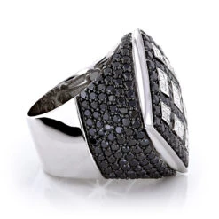 Celebrity 14K White Gold White Black Diamond Men's Massive Ring 8.65ct -H'Hen Sale Store celebrity 14k gold white black diamond mens massive ring 865ct 2